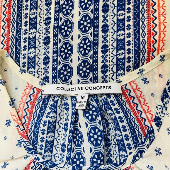 Collective Concepts White Blue Red Boho Printed Keyhole Tank Top Medium Women’s - Picture 8 of 10